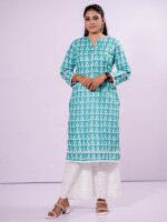 Straight-cut silhouette kurta with a V-cut neckline adorned with pearls