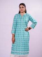 Straight-cut silhouette kurta with a V-cut neckline adorned with pearls