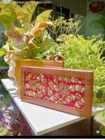 Beautiful maroon Zardosi wooden clutch box and belt combo made of pure handloom and natural fabrics embroidered and embellished with pure Zardozi