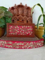 Beautiful maroon Zardosi wooden clutch box and belt combo made of pure handloom and natural fabrics embroidered and embellished with pure Zardozi