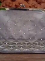 Classy, delicate, pearl and zardosi, grey vintage velvet clutch and belt combo