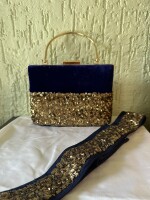 Classy blue sequins velvet clutch and belt combo,to mark your style statement with both Indian and western wear