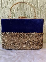 Classy blue sequins velvet clutch and belt combo,to mark your style statement with both Indian and western wear