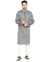 Black & grey cotton checks men long kurta and design pattern- Checks