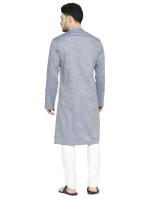 Blue & grey cotton checks men long kurta