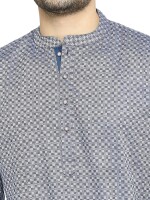 Blue & grey cotton checks men long kurta