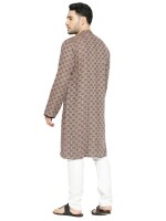 Brown multicolor weave cotton checks loop buttons  men long kurta