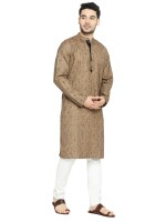 Brown poly- cotton hand block printed men  long kurta