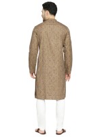 Brown poly- cotton hand block printed men  long kurta