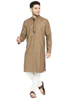 Brown poly- cotton hand block printed men  long kurta