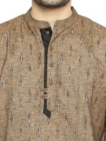 Brown poly- cotton hand block printed men  long kurta