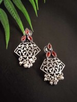 Red filigree- triple leaves ornate silver plated brass studs