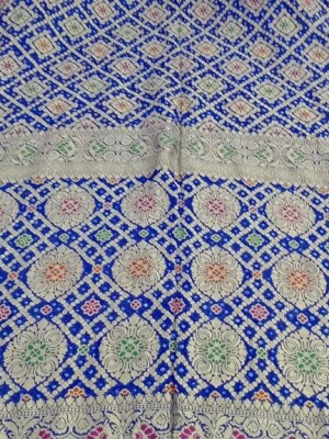Royal blue khadi chiffon bandhej mina, a celebration of traditional craftsmanship and contemporary elegance