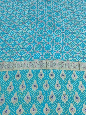 Sky blue khadi chiffon bandhej mina, a celebration of traditional craftsmanship and contemporary elegance
