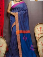 BLUE Khadi Stipes pallu buta Handloom Tangail saree