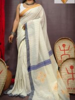 WHITE Khadi Stipes pallu buta Handloom Tangail saree