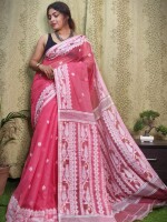 Baby pink soft silk Jamdani  Cotton Saree