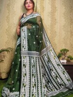 MEHNDI GREEN SOFT SILK JAMDANI SAREE