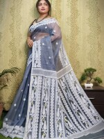 Grey soft silk jamdani saree