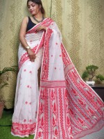 White soft silk jamdani saree