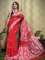 Tomato red soft silk jamdani saree