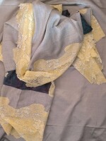 BEIGE Semi Pashmina Kani Weaving Pala With Lace Shawl