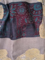 BEIGE Semi Pashmina Kani Weaving Pala With Lace Shawl