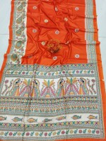 Exclusive Madhubani Tussar Silk Saree, accompanied by a matching blouse piece