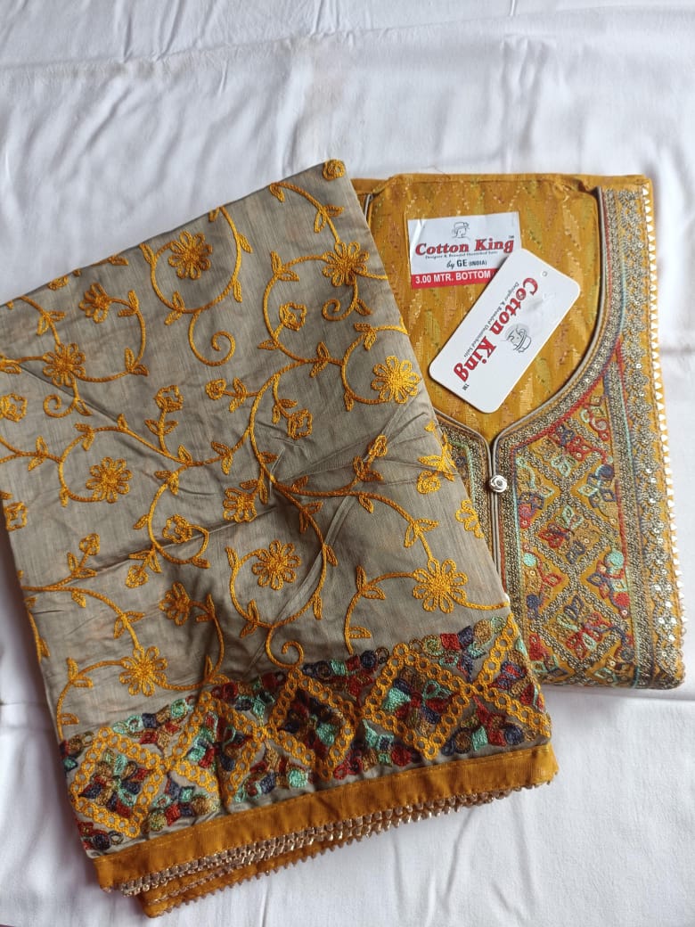 Embroidery Banarasi Jacquard Cotton Salwar Suit Dress Material With heavy  Work Dupatta – Fiza Fashions