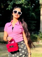 Pink polo top for women