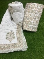 White Base Jaipuri single bed rajai pair,  Cotton filling for winter's