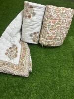 White Base Jaipuri single bed rajai pair,  Cotton filling for winter's