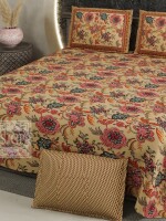 Floral print king size cotton bedsheet with 2 pillow covers