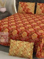 Cotton floral print king size double bedsheet with 2 pillow covers