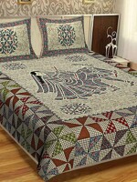 Jaipuri print bardmeri pure cotton double bedsheet with 2 pillow covers
