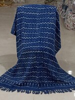 Pure hand block print blue sofa throw