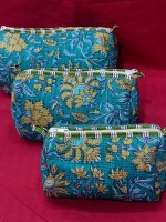 Pure cotton multipurpose quilted toiletry bag (set of 3)