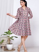 Beautiful cotton high neck ruffle dress for women