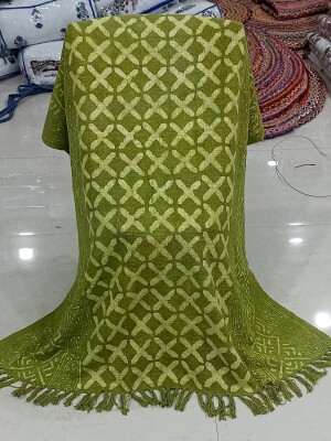 Beautiful lime green pure hand block print sofa throw