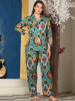 Sea green pure cotton night suit with bag packing for woman