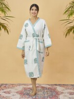 Look stylish with lightweight hand block printed classic fit tie belt bathrobe for women