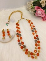 Natural pearl & stone two-layer neckpiece