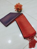 Contrast mulberry silk saree with matching blouse piece