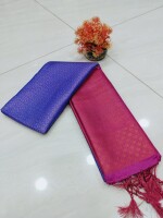 Contrast mulberry silk saree with matching blouse piece