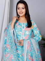 Beautiful printed pure cotton kurta set with bottom & dupatta