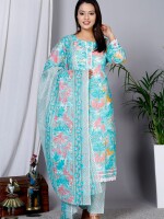 Beautiful printed pure cotton kurta set with bottom & dupatta