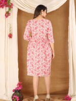 V- Neck pure cotton floral printed ruffle dress