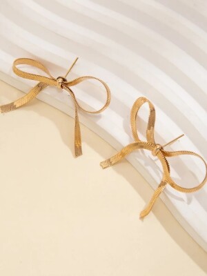 Stainless steel 18k gold plated bow snake earrings