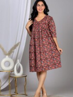 Beautiful floral printed v neck cotton ruffle dress