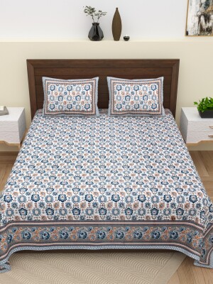 floral printed 100% cotton blue bedsheet with 2 pillow covers